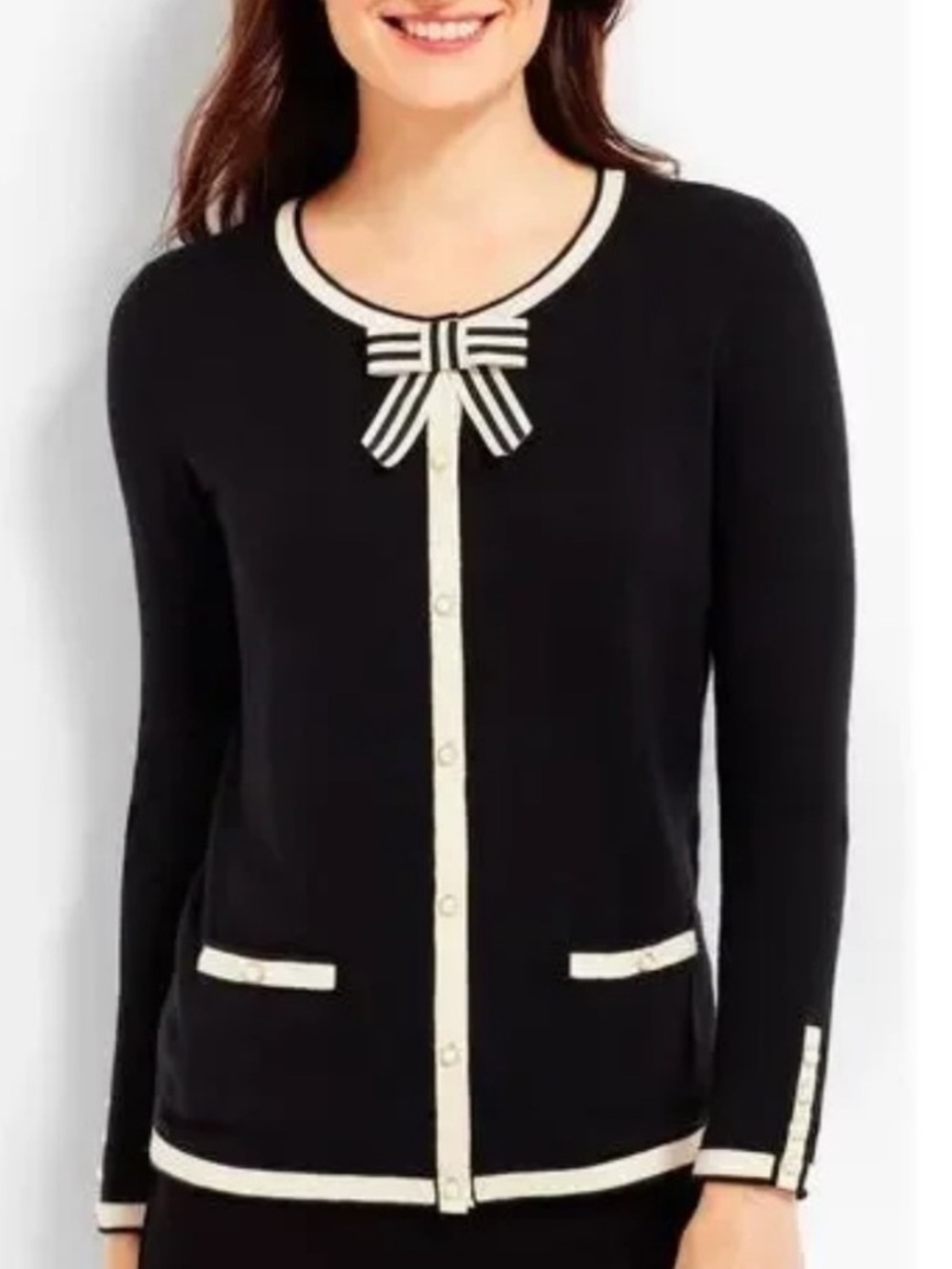 Talbots Classic Cashmere Blend Black Cardigan, Size M, NWT - Picture 2 of 11